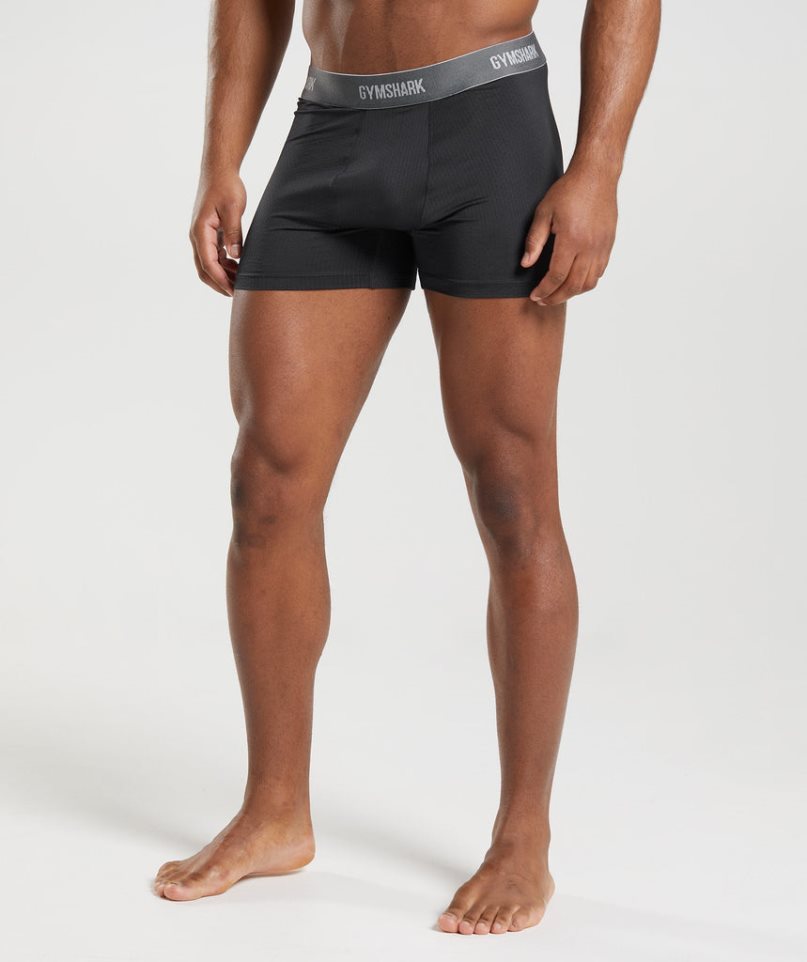 Men's Gymshark Sports Tech Boxers 2pk Underwear Black / Olive | CA 05763A